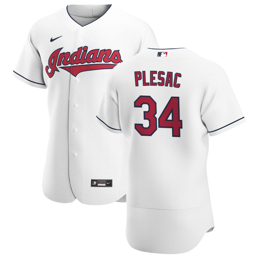 Cleveland Indians #34 Zach Plesac Men Nike White Home 2020 Authentic Team MLB Jersey